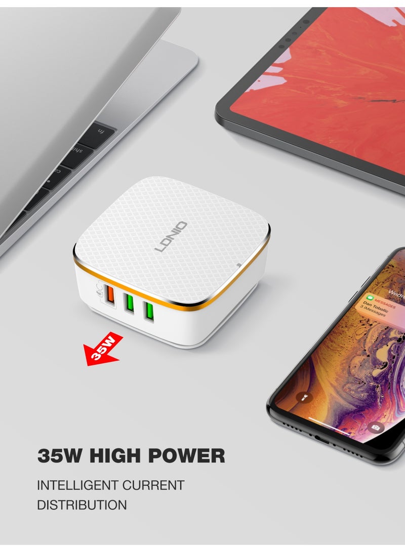 LDNIO A6704 Desktop Fast Charger 35W with 6 USB Ports, QC 3.0 & Smart Auto-ID Technology, Simultaneous Charging for 6 Devices, Stable Voltage Output, Fireproof Design, Ideal for Home & Office Use - Image 4